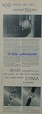 PUBLICITE CYMA MONTRE BRACELET MUNIE DE L'ANTI CHOC CYMAFLEX DE 1964 AD PUB