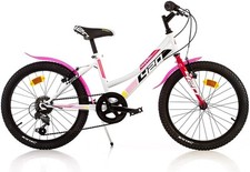 Vélo 20 Mtb Aurelia Sport 420D 6 Vitesses Blanc Rose Pour Fille Enfant Dino
