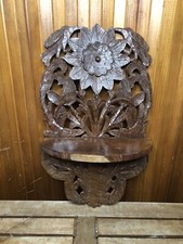 Étagère Bois Sculpté Décor Oiseaux & Fleurs Vintage #A618