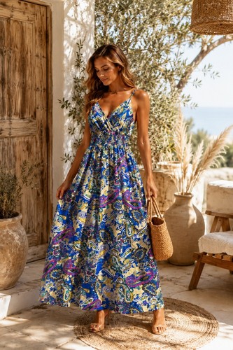 Robe bohème longue bleu