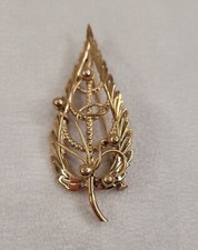 vintage metal broche 1900 feuille art nouveau plaqué or rose