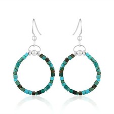 Forme Ronde Turquoise Gemme 925 Argent Sterling Handmade Bijoux Boucles