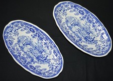 LOT 2 anciens plats ravier LUNEVILLE KG repas champêtre bleu Jouy 26,5cm vintage