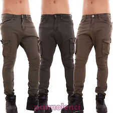 Pantalons Homme Cargo Militaires Slim À Poches En Coton Bas À La Cheville J3281