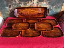 SAINT-CLÉMENT - SERVICE À POISSON FAÏENCE BARBOTINE - PLAT + 8 ASSIETTES - TBE