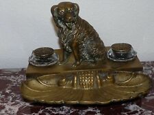 Très rare ancien encrier empire en bronze chien et coquillage 25cm 19ème