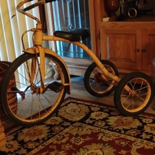 Vintage yellow metal tricycle - vintage,
