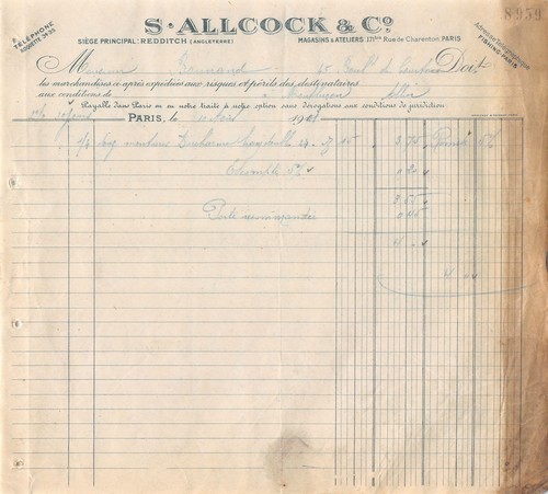 Facture 1921 allcock - facture,