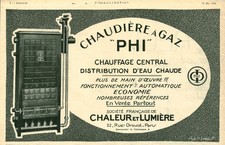 Publicité ancienne chaudière à gaz PHI 1924 issue de magazine H Lebeuf