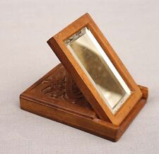 French Alps Black Forest Folding Mirror Carved Wood Case Des Bossons Chamonix 