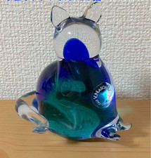 Figurine chat bleu vénitienne en verre de Murano Italie art verre sculpture s...