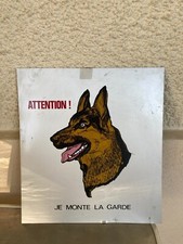 ANCIENNE PLAQUE ATTENTION CHIEN MECHANT TOLE LITHO BERGER ALLEMAND DECO LOFT