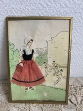 Ancien Petit Cadre Folklorique Jeu De Pelote Basque Deco Rétro Image