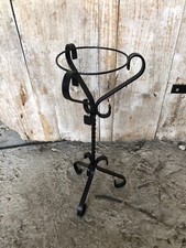 Ancien Porte Plante Pot Métal Noir Pieds Tripodes Vintage #A349