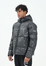 EA7 Vestes Homme Noir Doudoune Doudoune Avec Imprimé Logo All-Over Automne Hiver