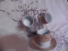 ENSEMBLE 6 TASSES A CAFE OU MOKA 6 SOUCOUPES AVEC SUPPORT DE RANGEMENT