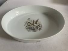 Grand Plat Ovale Porcelaine De Reussy Au Feu Décor Canard Et Arbres