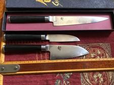 LOT 3 X couteau de cuisine chef KAI SHUN en damas manches ebene