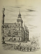 Jean FRÉLAUT (1879-1954) GRAVURE ORIGINALE ILE CITÉ MARCHÉ FLEURS PARIS 1947