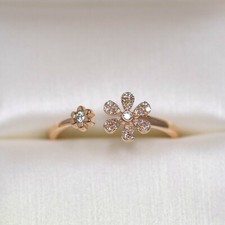 14K or Rose Diamant Bague Fleur Marguerite Femmes Taille 7 Ouvert Wrap Fantaisie