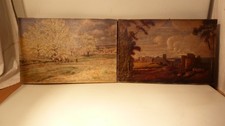 paire tableaux ancien non signée village romain ? attelage direct de grenier