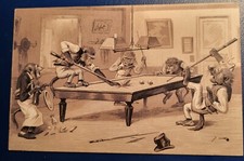 Carte postale. Singes jouant au billard . Neuve**  Magnifique Pièce .