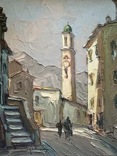 Tableau Ancien Huile Clocher CORTE CORSE Signé Elie BERNADAC