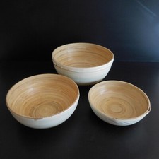 3 coupes saladier bois bambou blanc jaune art déco table cuisine fait main N4013