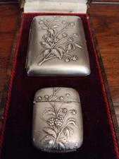 Etui Cigarettes Et Allumettes Pyrogene Art Nouveau Argent Dans Coffret Boites