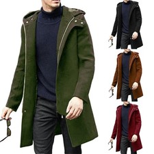 Trench-coat homme hiver à capuche zippé veste longue pour affaires et décontr