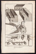 MATERIEL AGRICOLE ANCIEN XVIII °s CHARRUE SEMOIR GRAVURE 1769