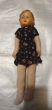 Ancienne Poupée,  Année 30 , Corps Paille, Tissus,