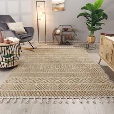 Tapis Pile Courte Chambre Adulte Salon Bohème Scandi Franges