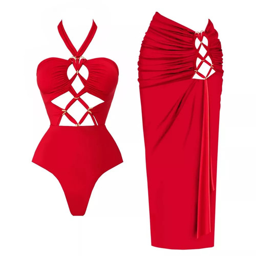 Robe bain une pièce - robe, rouge
