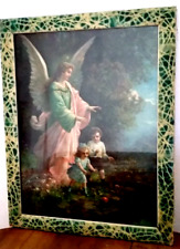 ANGE PROTECTEUR ENFANTS GRAVURE XIXe CHROMOLITHOGRAPHIE 47 x 58 cm