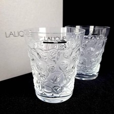 Lot de 2 gobelets plats Lalique Roses de 3 3/4" Made in Alsace France