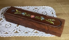 Plumier En Bois Decor Peint À La Main 24x6x4,5. Vintage Artisanal 