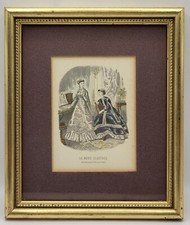 Gravure "La mode illustrée" Paris , Cadre doré, XIXème