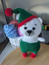Ours de noël, doudou fait main, peluche, amigurumi, 25 cm