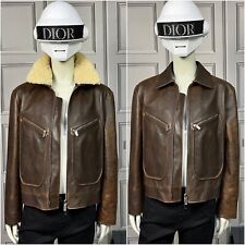 Gorgeous Dior Signature SS25 Removable Shearling Collar Calfskin Leather Jacket
