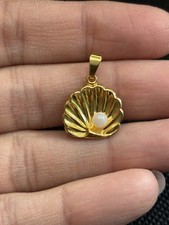 Ancien Pendentif Médaille Plaqué Or Breloque Art Déco nouveau Coquillage Perle