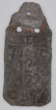 Guerre 14 - 18 - Plaque plomb identification (?) marquages SEG 77 A 78 121 122