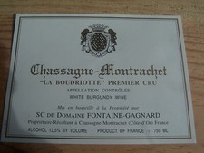 étiquette vin CHASSAGNE MONTRACHET 1er cru La Boudriotte Fontaine Gagnard