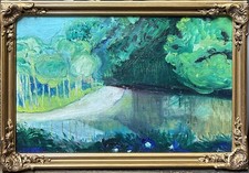 Impressionist Antique Original Landscape Oil Painting, Garden Nature , Framed