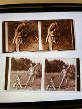 Lot 2 Nu Érotique Stéréo Plaque Verre Homme Nu Gay Pic Vintage Old Photo Glass