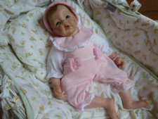 grenouillère rose et bonnet vêtement reborn poupon poupee 42 a 54 cm fait main