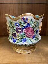 Ancien Gros Cache Pot Barbotine Majolica