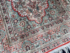 superfine Qōm Qūm Persian silk rug tapis persan soie seide teppich turquoise