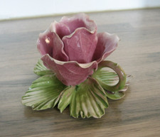 Barbotine Majolica ancienne Bougoir Fleur Rose Bassano
