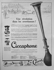 PUBLICITÉ DE PRESSE 1925 CICCAPHONE RÉVOLUTION DANS LES AVERTISSEURS CICCA